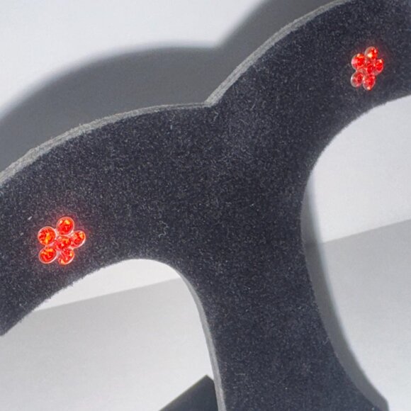 7mm Red Flower Cz And Sterling Post Earrings - Picture 12 of 12